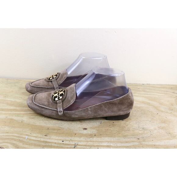 Tory Burch Loafers 7.5M Brown Distressed Suede Leather Metal Miller - Picture 1 of 7